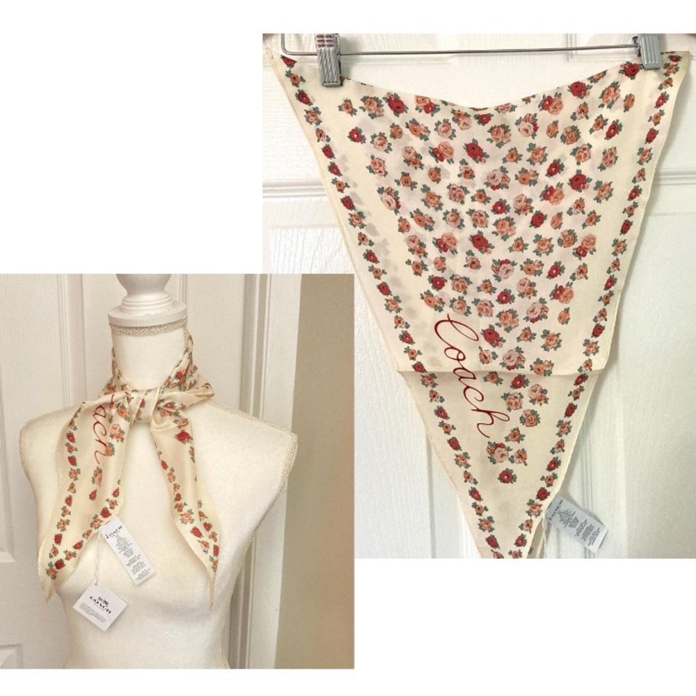 COACH 100% Silk Cream Diamond Scarf